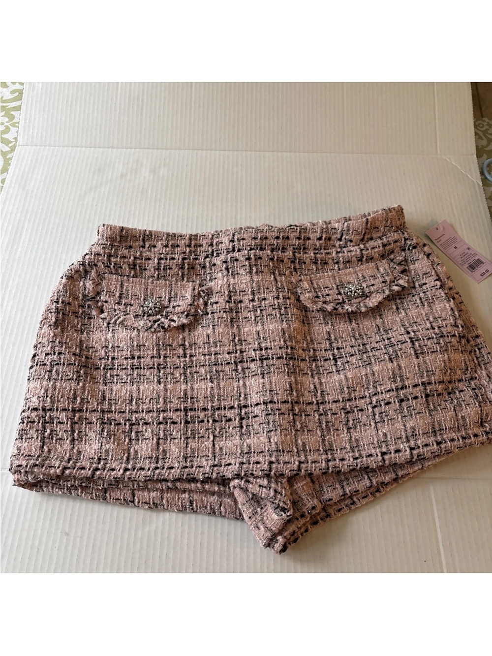 wild fable Pink Tweed High-Rise Skort with Embellished Flap Pockets